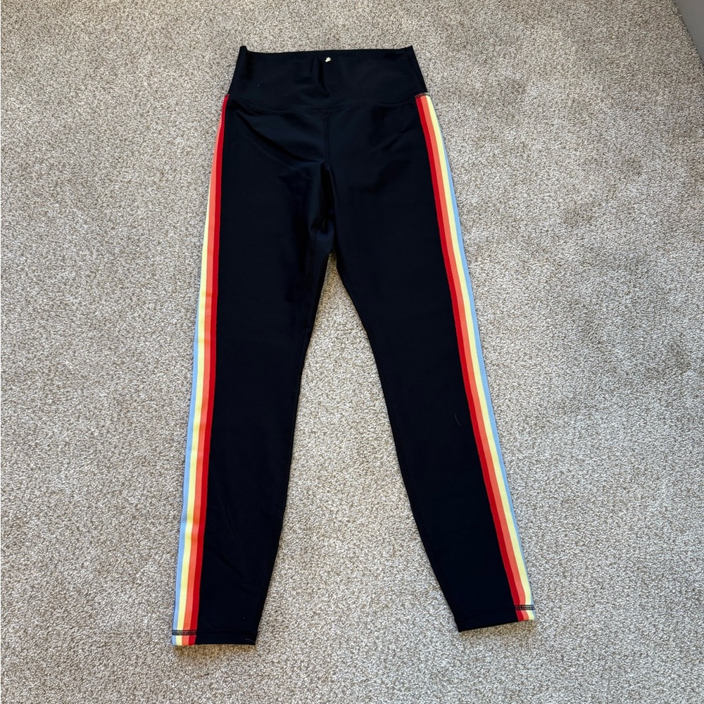 Spiritual Gangster Black Leggings with Colorful Side Stripes
